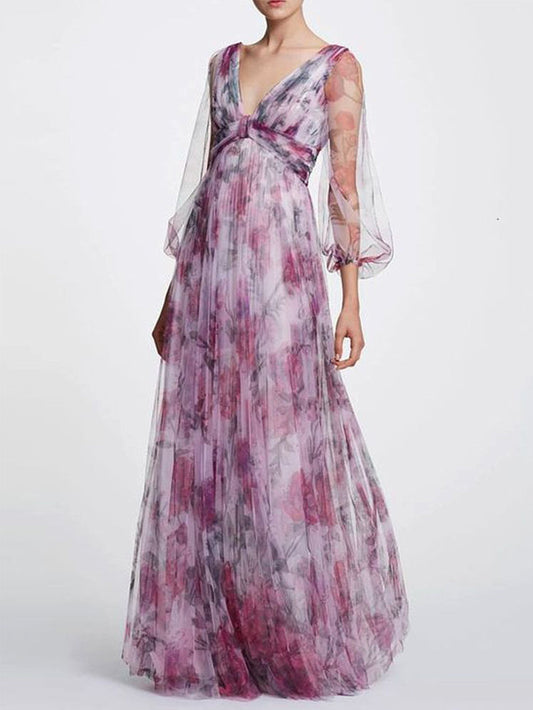 Trykt chiffon maxikjole