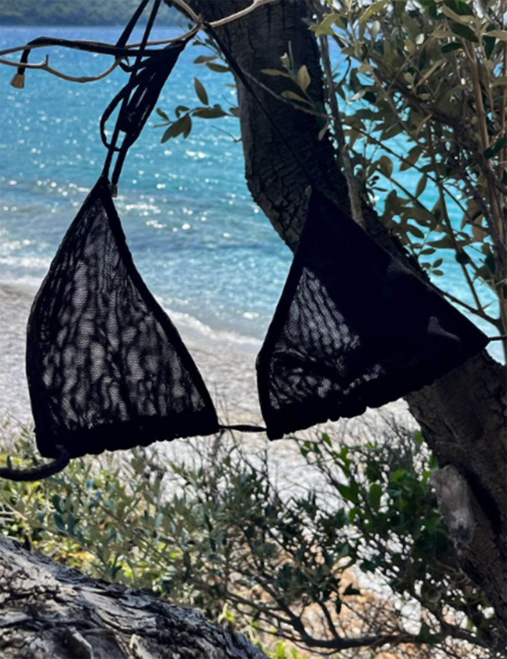 Brunbrun, kastanjefarget halterneck-triangulær bikinisett