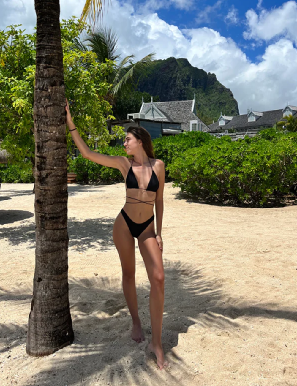 Brunbrun, kastanjefarget halterneck-triangulær bikinisett