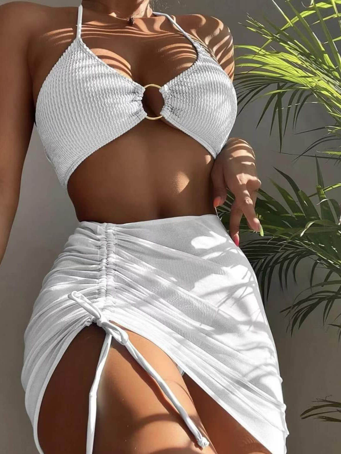 Ensfarget sexy halterneck tredelt badedraktbikini