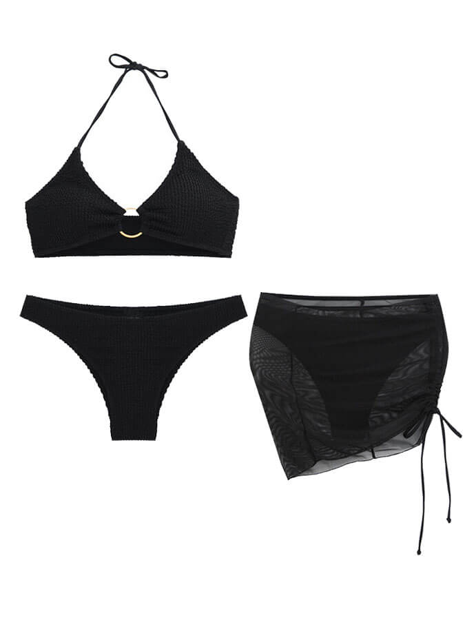 Ensfarget sexy halterneck tredelt badedraktbikini