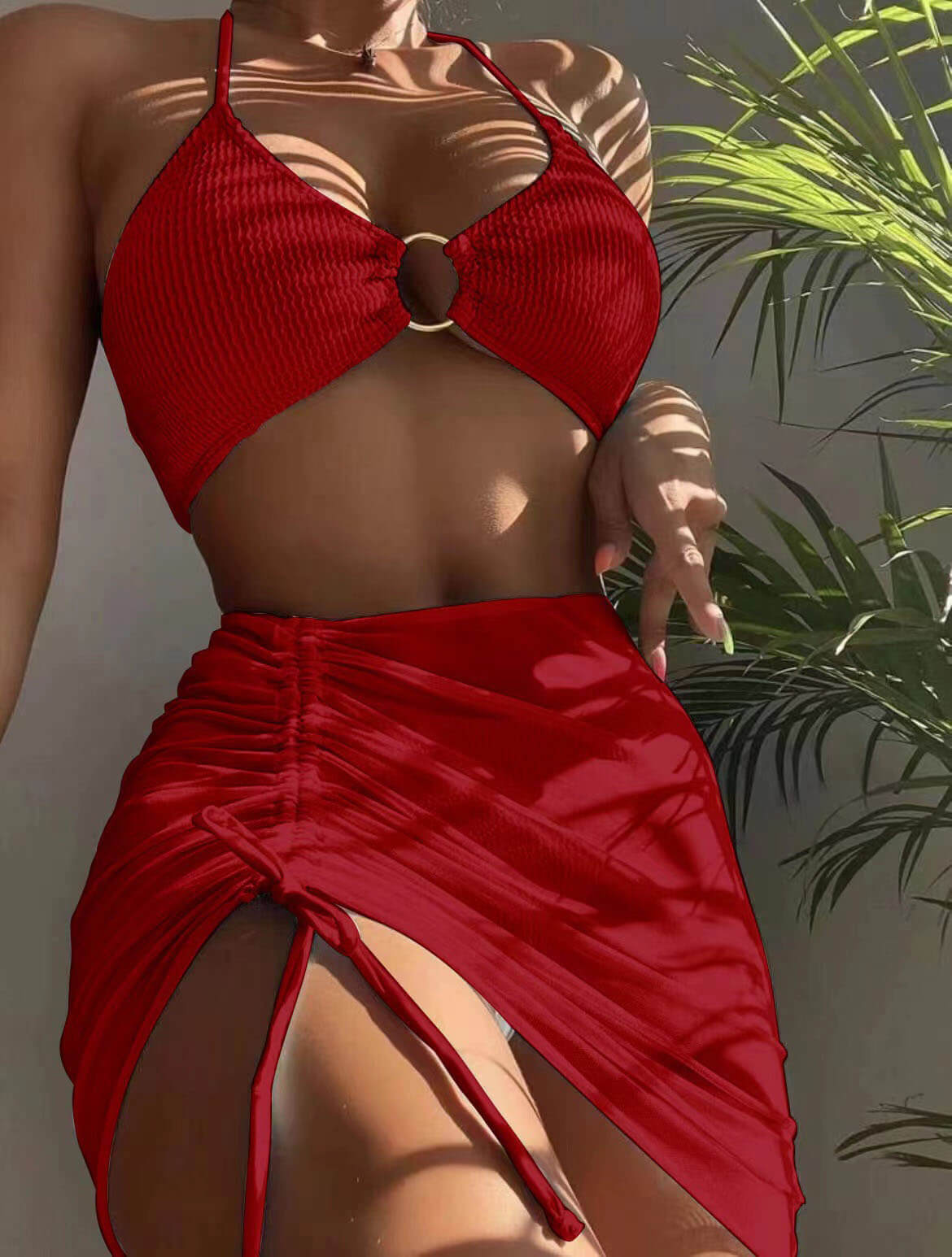 Ensfarget sexy halterneck tredelt badedraktbikini