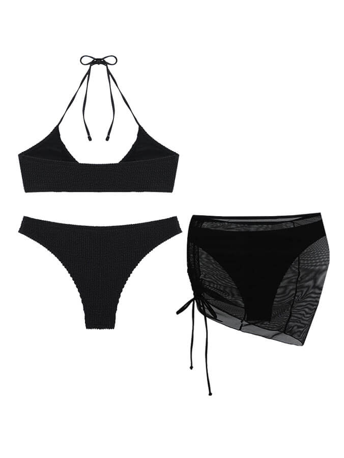 Ensfarget sexy halterneck tredelt badedraktbikini