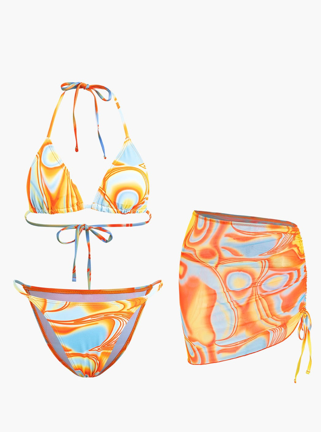 Abstrakt trykk halterneck bikini 3-delt sett