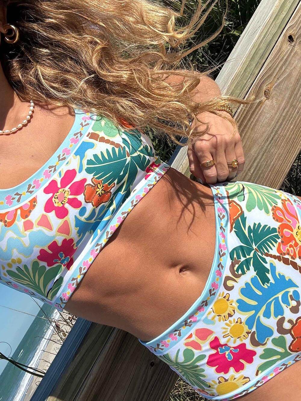 Unik blomsterprint stretch bikini-badedrakt