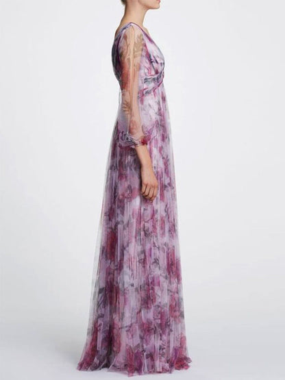 Trykt chiffon maxikjole