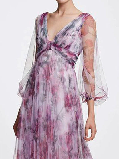 Trykt chiffon maxikjole