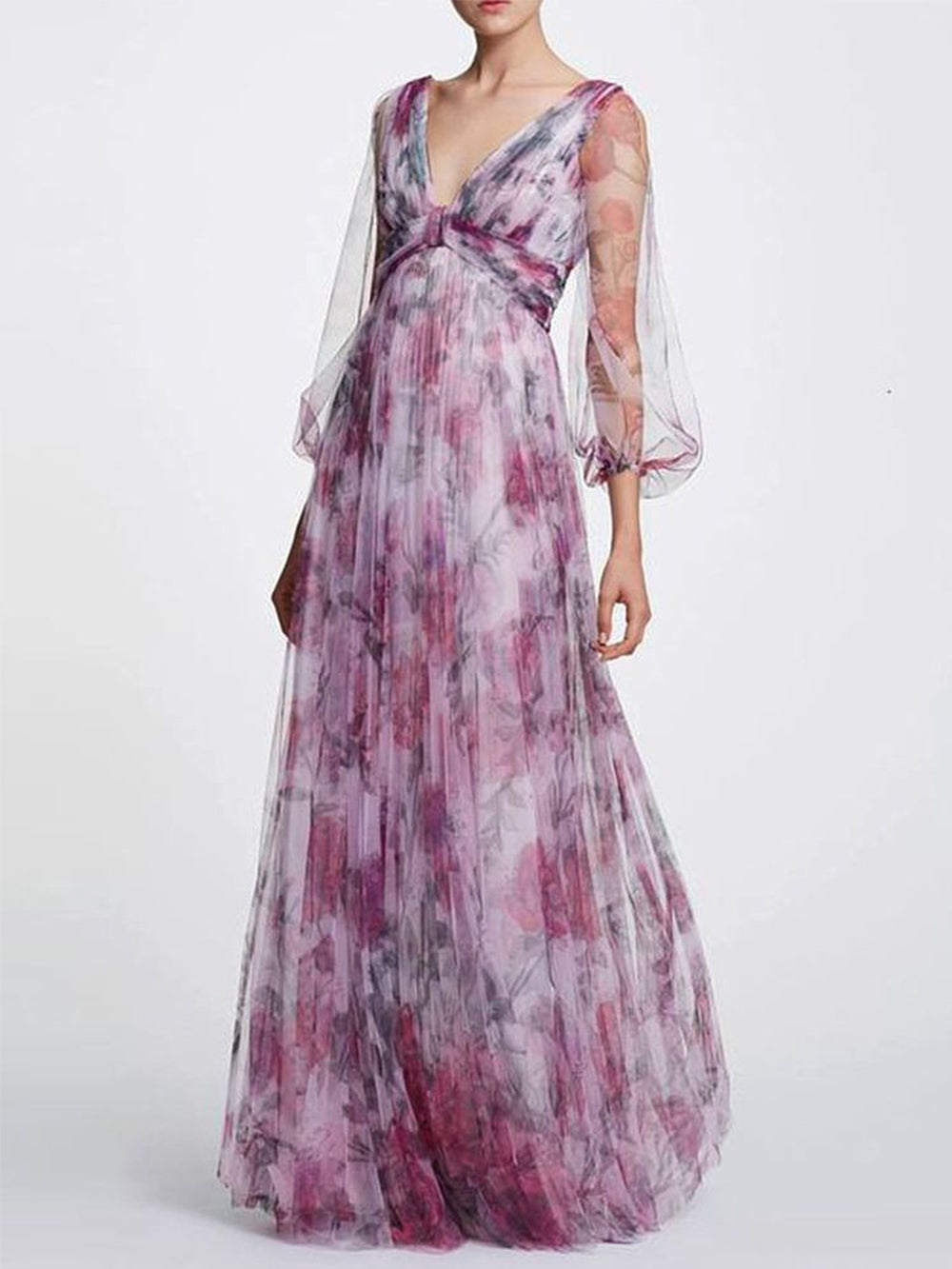 Trykt chiffon maxikjole