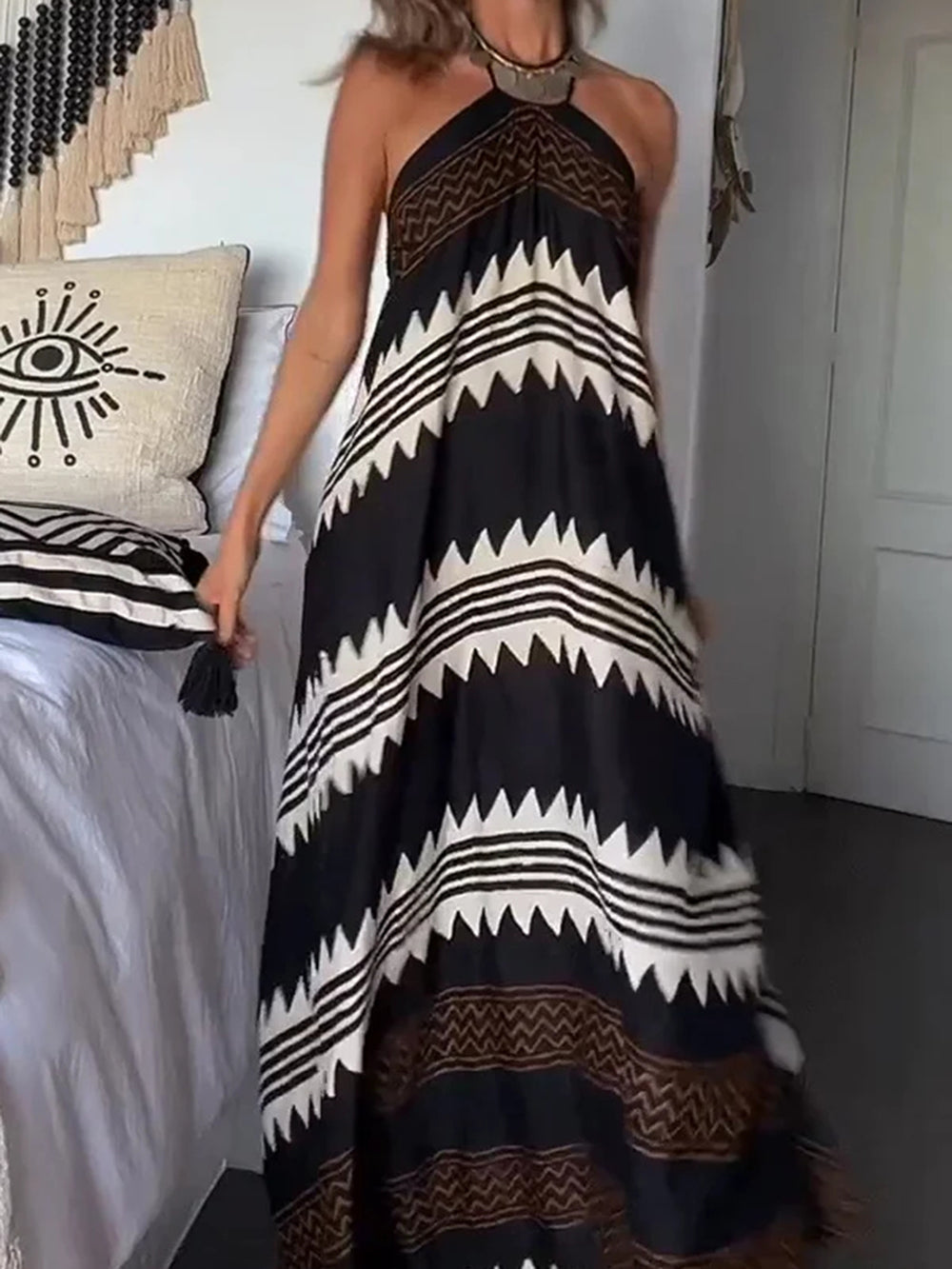 Halter Neck Print Swing Resort-kjole