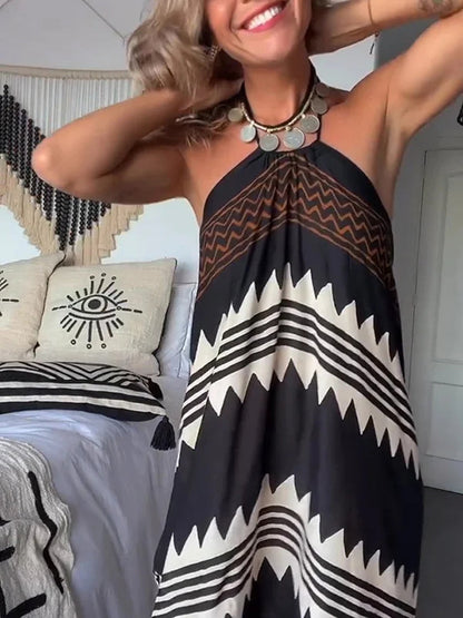 Halter Neck Print Swing Resort-kjole