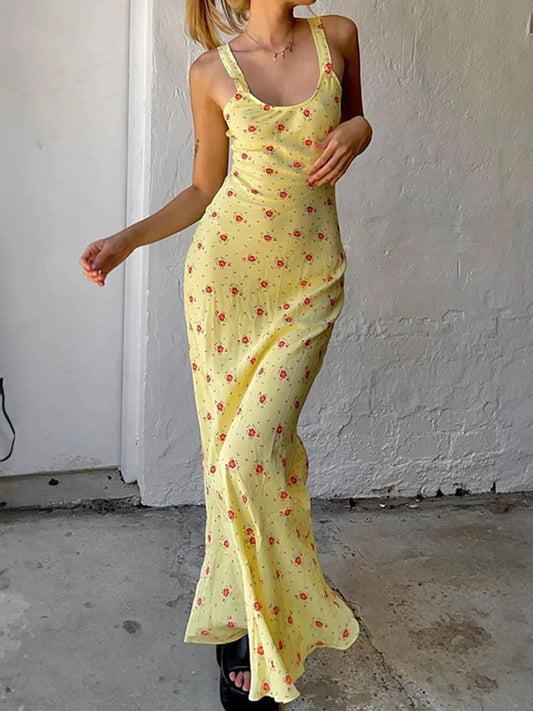 Blomsterprint havfrue-slip maxikjole 